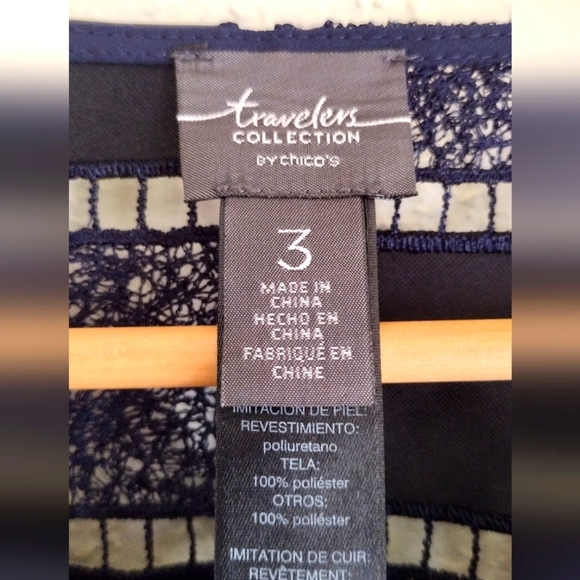 Chico's Travelers Navy Faux Leather Open Weave Jacket - Picture 4 of 5